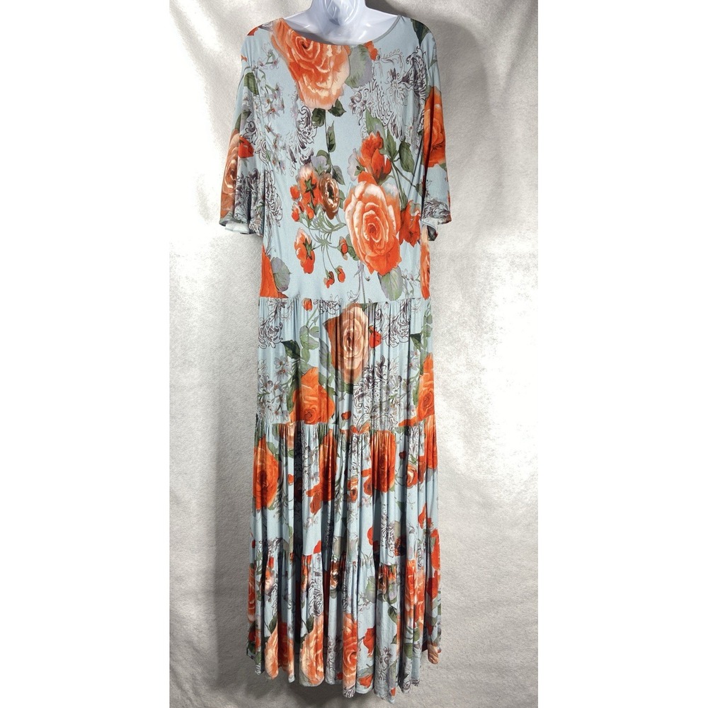 Soft Surroundings First Bloom Maxi Dress Women's 3X Blue Floral Tiered Boho Chic - Picture 4 of 10